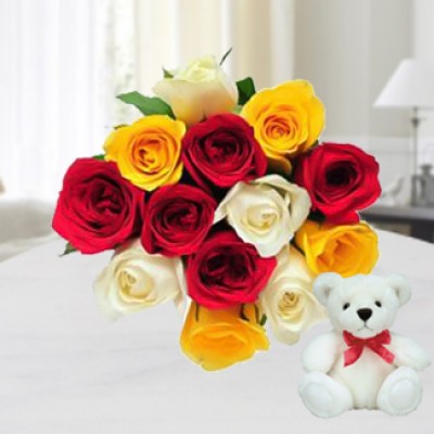 10 Mixed Roses & Teddy