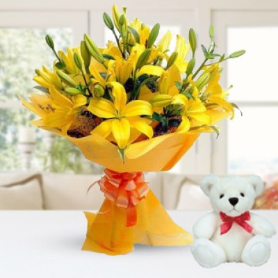 Yellow Lilies & Teddy