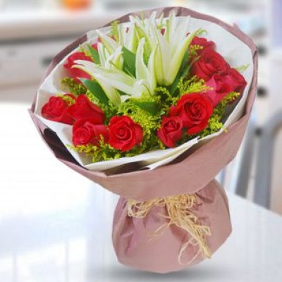 Red Roses & White Lilies Bouquet